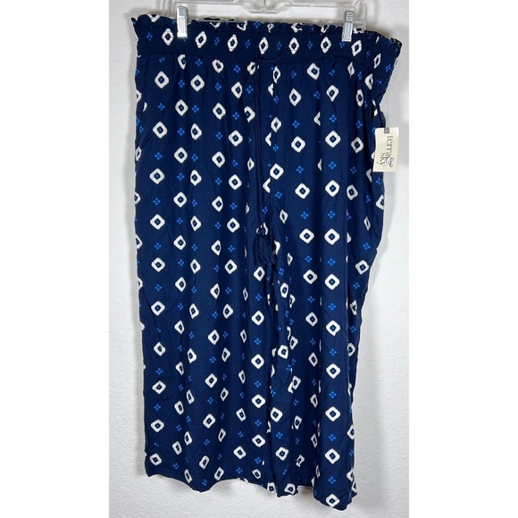 TERRA & SKY Blue Geo Print Crop Pants Wide Leg Relaxed Fit 16-18 NWT Women's 1X - Picture 3 of 9